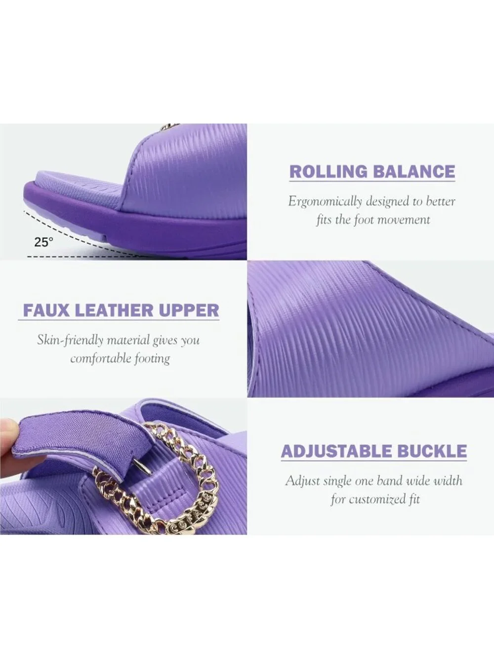 Women's Purple Faux Leather Comfortable Recovery Walking Adjustable Slip On Flat
